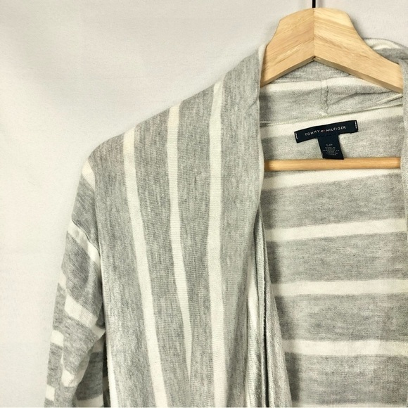 Tommy Hilfiger Light Gray Stripe Open Front Cardigan Sweater S - Picture 3 of 4